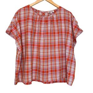 Madewell Shirred-Neck Red Picnic Plaid Boxy Top Size Small
